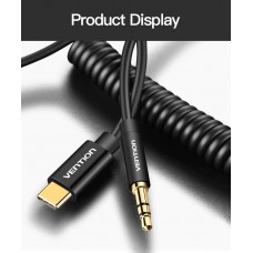 Кабель Audio Type-C-3.5мм Vention Spring Stereo gold-plated 1m Black (BGABF)