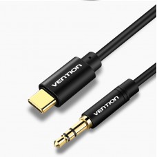 Кабель Audio Type-C-3.5мм Vention Spring Stereo gold-plated 1m Black (BGABF)