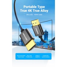Кабель HDMI-HDMI v.2.0 Vention Ultra Thin Alloy Shell 4K 60Hz 18Gbps gold-plated 0.5m Black (AATBD)
