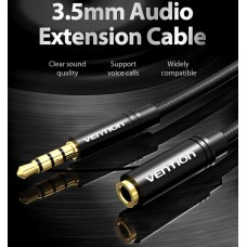 Удлинитель Audio Aux 3.5мм-3.5мм M/F Vention gold-plated 1.5m Black (VAB-B06-B150-M)