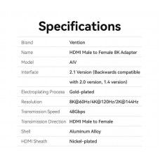 Адаптер HDMI-HDMI 2.1 Vention F/M Aluminum Alloy 8K 60Hz 4K 120Hz 2K 144Hz 48Gbps gold-plated Blue (AIVH0)