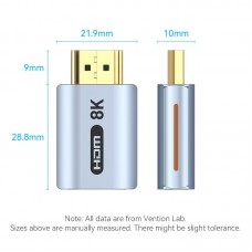 Адаптер HDMI-HDMI 2.1 Vention F/M Aluminum Alloy 8K 60Hz 4K 120Hz 2K 144Hz 48Gbps gold-plated Blue (AIVH0)