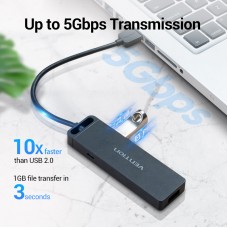 USB HUB Vention 5 в 1 USB-MicroUSB 4USB 3.0 5Gbps 2A 1m Black (CHLBF)