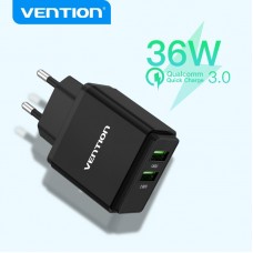 Сетевое зарядное устройство 2USB Vention 36W QC3.0 3.4A Black (QC79-EU-B)