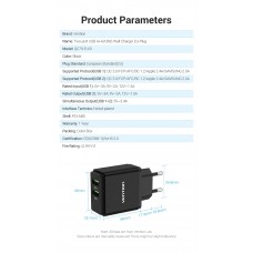 Сетевое зарядное устройство 2USB Vention 36W QC3.0 3.4A Black (QC79-EU-B)