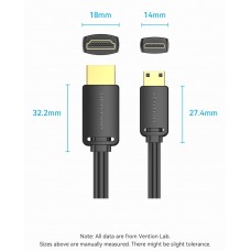Кабель HDMI-miniHDMI v.2.0 Vention Metal GND 4K 60Hz 18Gbps HDR Video Dolby Audio 1m Black (AGHBF)