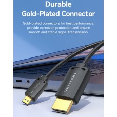 Кабель HDMI-miniHDMI v.2.0 Vention Metal GND 4K 60Hz 18Gbps HDR Video Dolby Audio 1m Black (AGHBF)