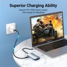 USB HUB 4 в 1 Vention Type-C-HDMI-VGA-USB 1USB 3.0 1Type-C 3.1 PD 100W 4K 30Hz 5Gbps 0.15m Grey (TOAHB)