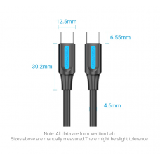 Кабель Type-C-Type-C Vention TPE Round PD 100W 5A 480Mbps 1m Black (COTBF)