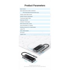 USB HUB Vention 5 в 1 Type-C-HDMI-USB-PD 4USB 3.0 87W 4K 30Hz 0.15m Black (TFDHB)