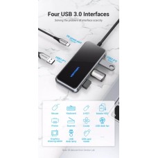 USB HUB Vention 5 в 1 Type-C-HDMI-USB-PD 4USB 3.0 87W 4K 30Hz 0.15m Black (TFDHB)