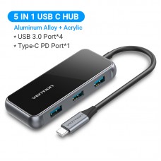 USB HUB Vention 5 в 1 Type-C-HDMI-USB-PD 4USB 3.0 87W 4K 30Hz 0.15m Black (TFDHB)
