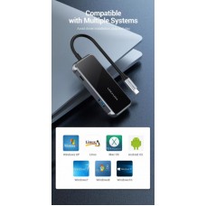 USB HUB Vention 5 в 1 Type-C-HDMI-USB-PD 4USB 3.0 87W 4K 30Hz 0.15m Black (TFDHB)