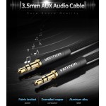 Кабель Audio Aux 3.5мм-3.5мм M/M Vention gold-plated 1.5m Black (P350AC150-B-M)