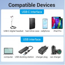 Адаптер Type-C-USB 3.0 Vention AluminIum nickel-plated M/F 5Gbps 3A Gray (CDPH0)