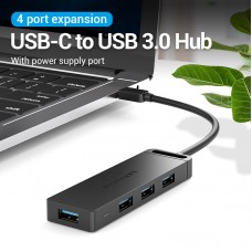 USB HUB Vention 4 в 1 Type-C-USB-MicroUSB 4USB 3.0 5Gbps 0.15m Black (TGKBB)