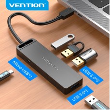 USB HUB Vention 4 в 1 Type-C-USB-MicroUSB 4USB 3.0 5Gbps 0.15m Black (TGKBB)