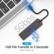 USB HUB Vention 4 в 1 Type-C-USB-MicroUSB 4USB 3.0 5Gbps 0.15m Black (TGKBB)