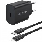 Сетевое зарядное устройство Vention 1Type-C 20W 3A + USB-C to Lightning cable М-М Black