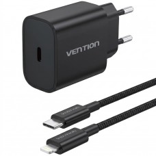 Сетевое зарядное устройство Vention 1Type-C 20W 3A + USB-C to Lightning cable М-М Black