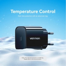 Сетевое зарядное устройство Vention 1Type-C 20W 3A + USB-C to Lightning cable М-М Black