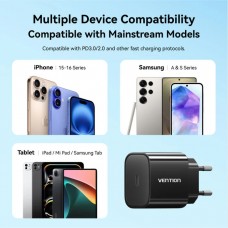 Сетевое зарядное устройство Vention 1Type-C 20W 3A + USB-C to Lightning cable М-М Black