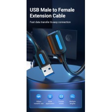 Удлинитель USB-USB 3.0 Vention F/M PVC Round 5Gbps 1.5m Black (CBHBG)