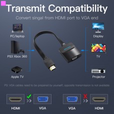 Адаптер HDMI-VGA v.1.4 Vention 0.2m Flat со звуком и питанием Black (ACKBB)