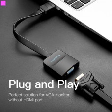 Адаптер HDMI-VGA v.1.4 Vention 0.2m Flat со звуком и питанием Black (ACKBB)