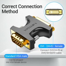 Адаптер DVI-I-VGA Vention (24 + 5) 1080P 60Hz M/F Upgraded Black (DDDB0)