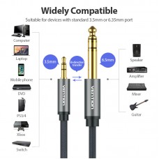 Кабель Audio 6.35мм-3.5мм Vention F/F Nylon Braided gold-plated 10m Black (BAIBL)