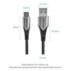 Кабель USB-MicroUSB Vention TPE Nylon 3A 480Mbps nickel-plated 0.5m Grey (COAHD)