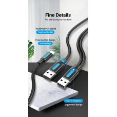 Кабель 2in1 USB-Type-C 2.0 Vention M/2xM PVC Round nickel-plated 3A 480Mbps 0.5m Black (CQKBD)