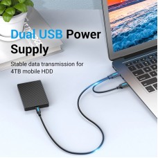 Кабель 2in1 USB-Type-C 2.0 Vention M/2xM PVC Round nickel-plated 3A 480Mbps 0.5m Black (CQKBD)