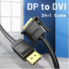Кабель DisplayPort-DVI-D v.1.2 (24+1) Vention 1080P 60Hz 2m Black (HAFBH)