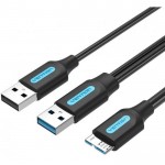 Кабель 2in1 USB-MicroUSB-B 3.0 Vention M/2xM PVC Round nickel-plated 3A 5Gbps 1m Black (CQPBF)