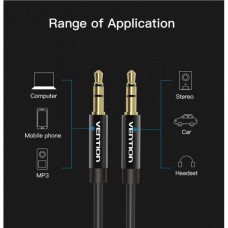 Кабель Audio Aux 3.5мм-3.5мм Vention F/F Fabric Braided gold-plated 3m Black (BAGBI)