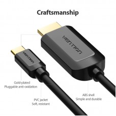 Кабель Type-C-HDMI Thunderbolt 3 v.1.4 Vention 4K 30Hz 2K 30Hz 1m Black (CGUBF)