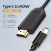 Кабель Type-C-HDMI Thunderbolt 3 v.1.4 Vention 4K 30Hz 2K 30Hz 1m Black (CGUBF)