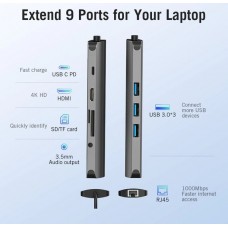 USB HUB 7 в 1 Vention Aluminum Type-C-HDMI-3.5мм 3USB 3.1 Card Reader, 0.15m