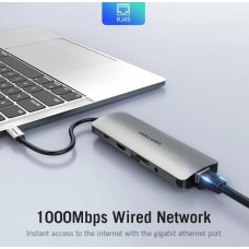 USB HUB 7 в 1 Vention Aluminum Type-C-HDMI-3.5мм 3USB 3.1 Card Reader, 0.15m
