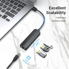 USB HUB Vention USB-MicroUSB-RJ45 3USB 3.0 Ethernet Adapter 5Gbps, 0.15m