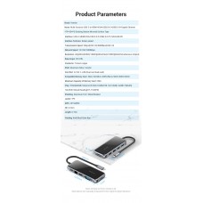 USB HUB Vention 10 в 1 Type-C-HDMI-RJ45-VGA-USB-PD TF SD 4USB 3.0 87W 4K 30Hz, 0.15m