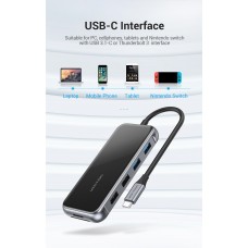USB HUB Vention 10 в 1 Type-C-HDMI-RJ45-VGA-USB-PD TF SD 4USB 3.0 87W 4K 30Hz, 0.15m
