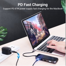 USB HUB Vention 10 в 1 Type-C-HDMI-RJ45-VGA-USB-PD TF SD 4USB 3.0 87W 4K 30Hz, 0.15m