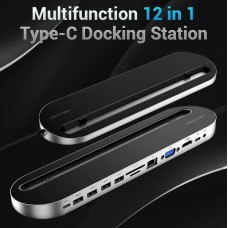 USB HUB 12 в 1 Vention Aluminum Type-C-HDMI-RJ45-VGA-3.5мм 4USB 3.1 Card Reader, 0.25m