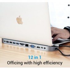 USB HUB 12 в 1 Vention Aluminum Type-C-HDMI-RJ45-VGA-3.5мм 4USB 3.1 Card Reader, 0.25m