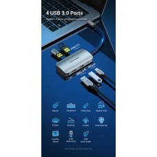 USB HUB 5 в 1 Vention Type-C-USB 4USB 3.0 PD 100W 5Gbps, 0.15m