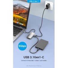 USB HUB 5 в 1 Vention Type-C-USB 4USB 3.0 2Type-C 3.1 1Gen PD 100W 5Gbps, 0.15m