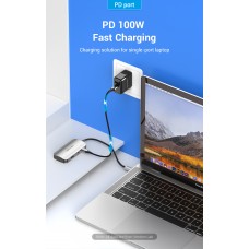 USB HUB 5 в 1 Vention Type-C-USB 4USB 3.0 2Type-C 3.1 1Gen PD 100W 5Gbps, 0.15m